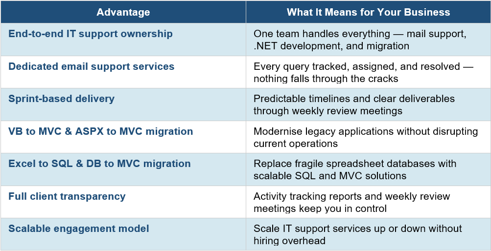 IT support services and software support services for businesses
