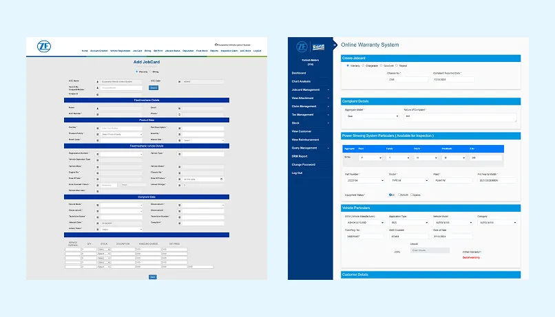 Warranty management platform result screen 3
